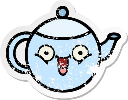 distressed sticker of a cute cartoon teapot vector
