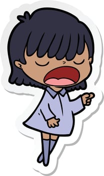sticker of a cartoon woman talking loudly vector