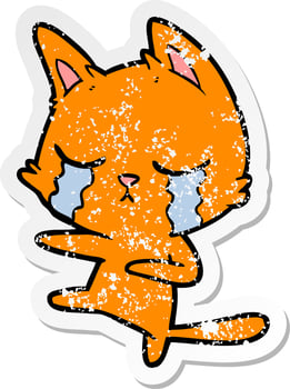 distressed sticker of a crying cartoon cat dancing vector