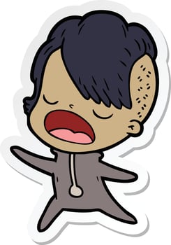 sticker of a cartoon cool hipster girl talking vector