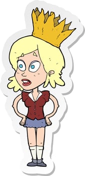 sticker of a cartoon person wearing crown vector