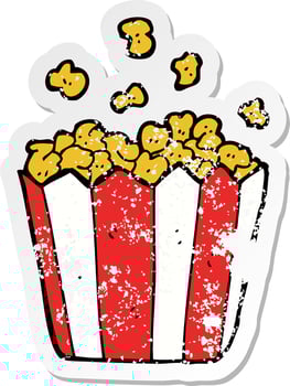 distressed sticker of a cartoon popcorn vector