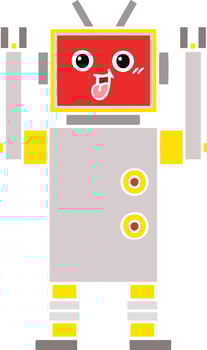 flat color retro cartoon robot vector