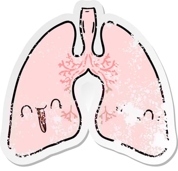 distressed sticker of a cartoon lungs vector