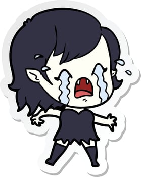 sticker of a cartoon crying vampire girl vector