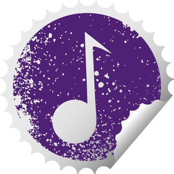 distressed circular peeling sticker symbol musical note vector