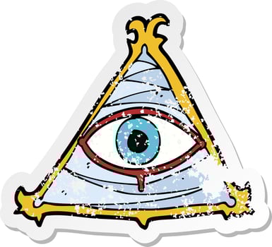 retro distressed sticker of a cartoon mystic eye symbol vector