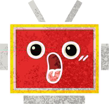 retro illustration style cartoon robot head vector