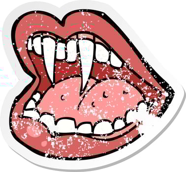 retro distressed sticker of a cartoon vampire mouth vector
