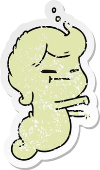 distressed sticker cartoon of kawaii scary ghost vector