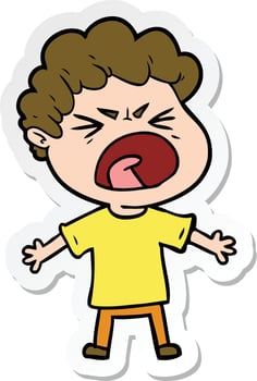 sticker of a cartoon furious man vector