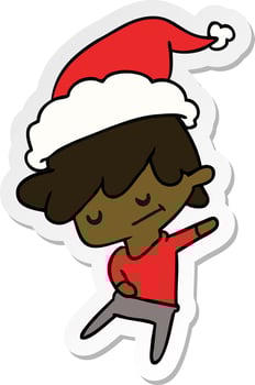 christmas sticker cartoon of kawaii boy vector