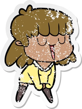 distressed sticker of a cartoon woman vector