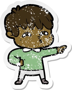 distressed sticker of a cartoon man confused vector