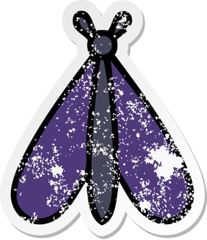 distressed sticker of a cute cartoon moth bug vector