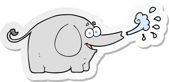 sticker of a cartoon elephant squirting water vector