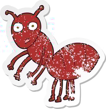 retro distressed sticker of a cartoon ant vector