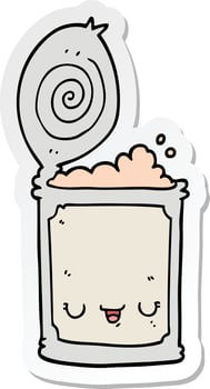 sticker of a cartoon canned food vector