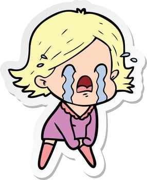 sticker of a cartoon woman crying vector