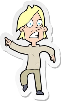 sticker of a cartoon worried man pointing vector