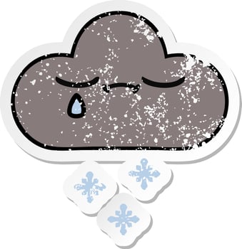 distressed sticker of a cute cartoon storm snow cloud vector
