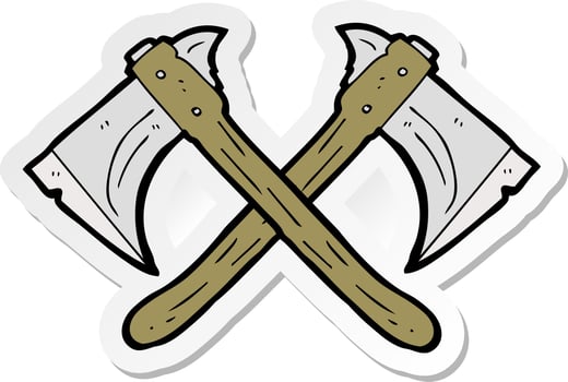 sticker of a cartoon crossed axes vector