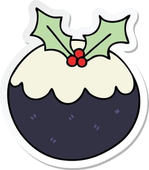 sticker of a quirky hand drawn cartoon christmas pudding vector