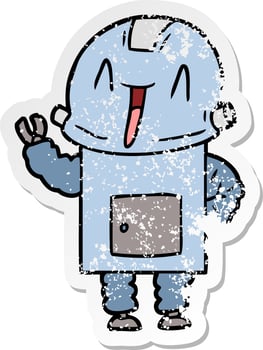 distressed sticker of a cartoon robot vector