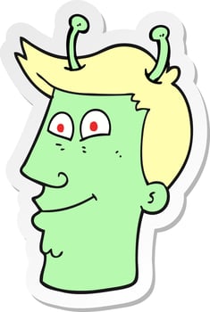 sticker of a cartoon alien man vector
