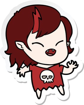 sticker of a cartoon laughing vampire girl vector
