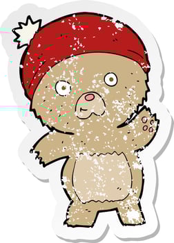 retro distressed sticker of a cute cartoon teddy bear vector