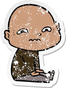 distressed sticker of a cartoon nervous man vector