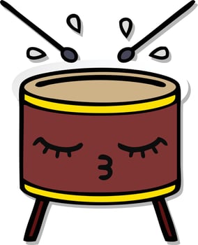 sticker of a cute cartoon drum vector