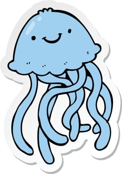 sticker of a cartoon happy jellyfish vector