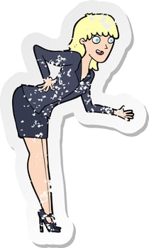 retro distressed sticker of a cartoon businesswoman explaining vector