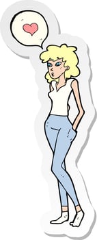 sticker of a cartoon woman in love vector