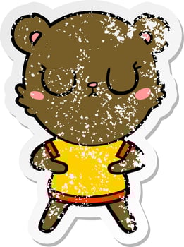 distressed sticker of a peaceful cartoon bear vector