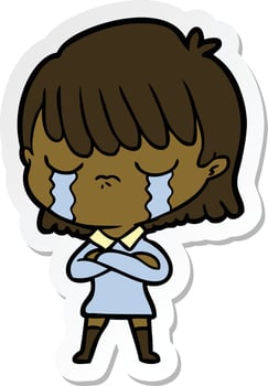 sticker of a cartoon woman crying vector