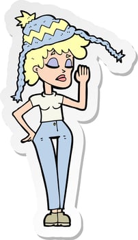 sticker of a cartoon woman wearing winter hat vector