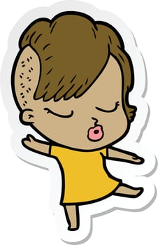 sticker of a cartoon pretty hipster girl vector