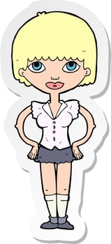 sticker of a cartoon woman with hands on hips vector