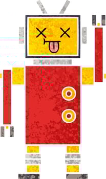 retro illustration style cartoon robot vector