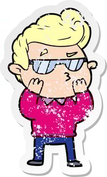 distressed sticker of a cartoon cool guy vector