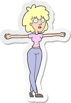sticker of a cartoon woman spreading arms vector