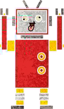 retro illustration style cartoon crazy robot vector