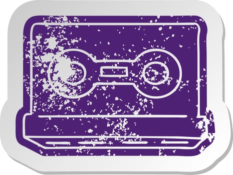 distressed old sticker of a retro cassette tape vector