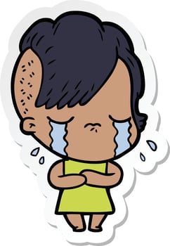 sticker of a cartoon crying girl vector