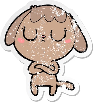 distressed sticker of a cute cartoon dog vector