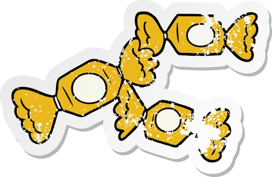 distressed sticker of a cartoon wrapped candy vector