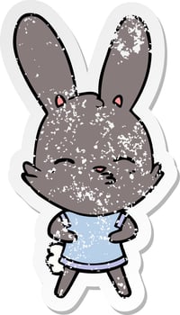 distressed sticker of a curious bunny cartoon vector
